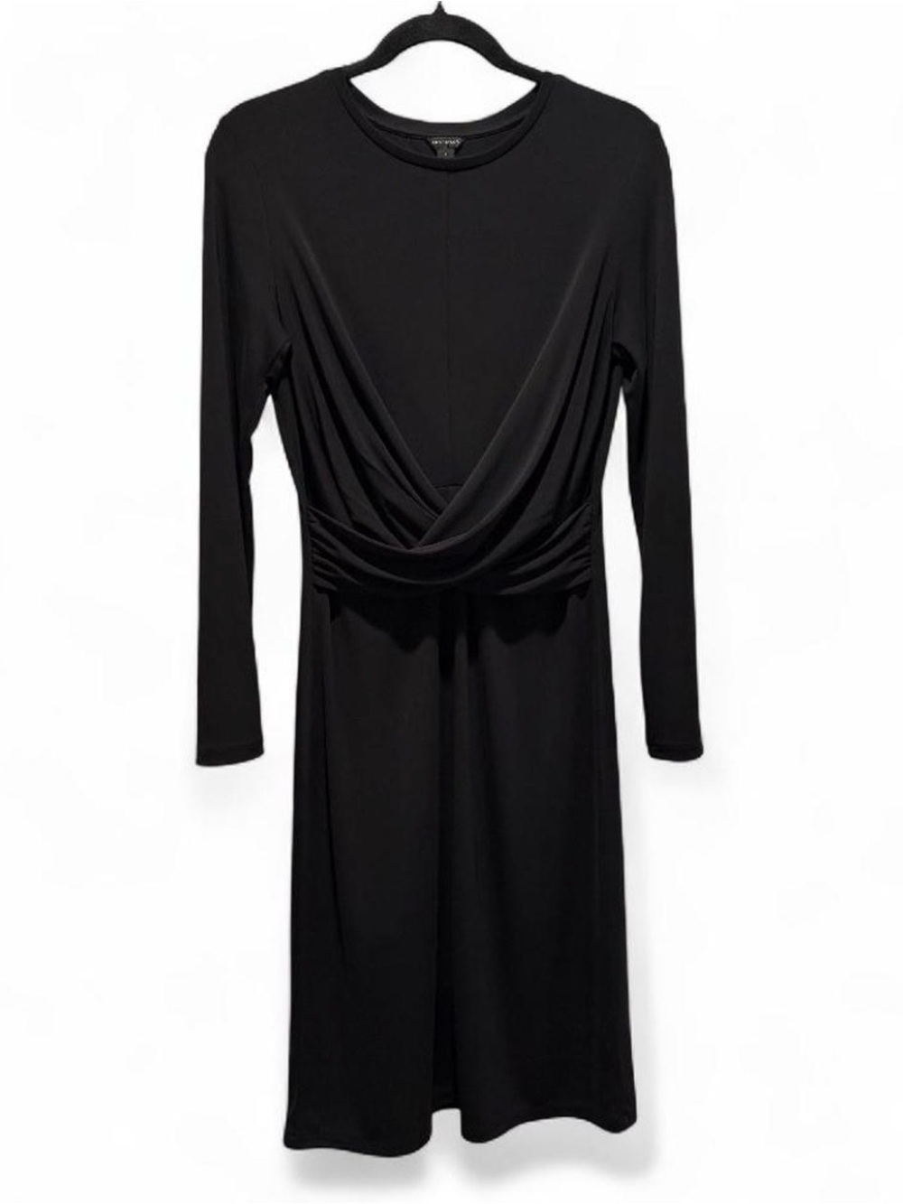 Ann Taylor Black Long-Sleeve Draped Waist Dress